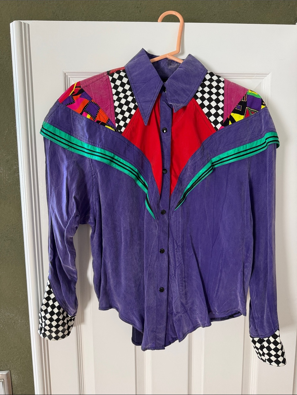 Vintage Purple, Red, Pink, Green, Yellow, Checkered with Snap Closure Shirt